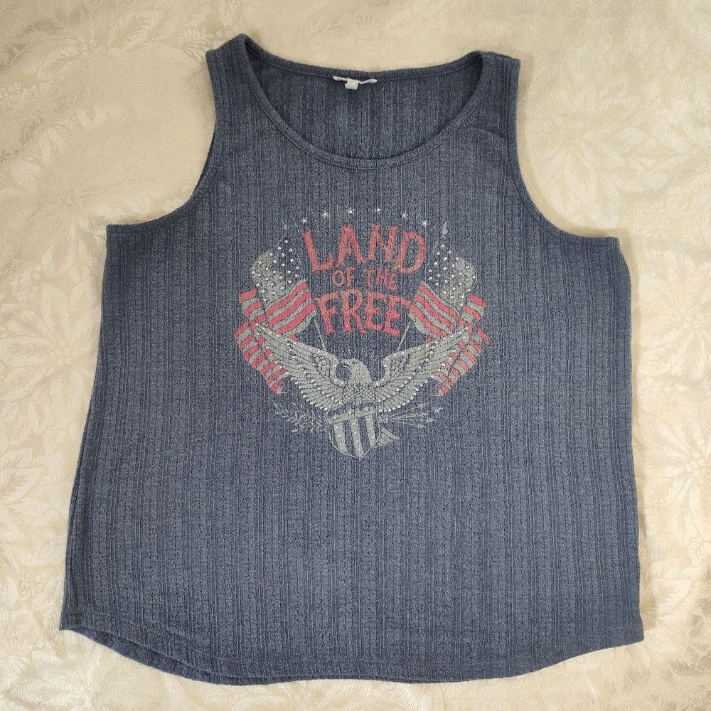 Maurices "Land of the Free" Eagle Flags Grey Sleeveless Tank Top Womens XL
